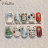 Ensemble de presse à ongles de Noël – Motif flocon de neige rouge et blanc avec colle et lime